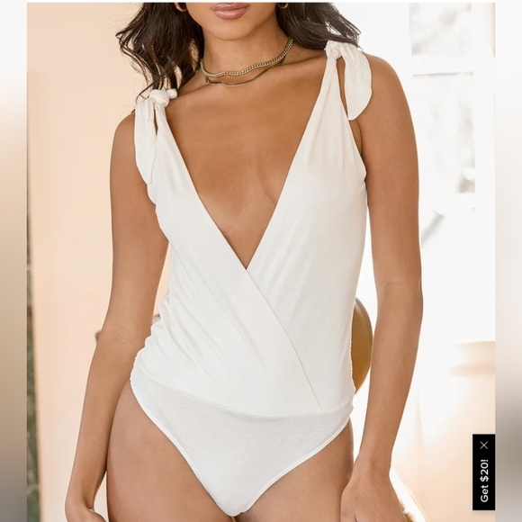 *Lulus Me, Myself, and Tie Off-White Tie Strap Bodysuit - Picture 1 of 13